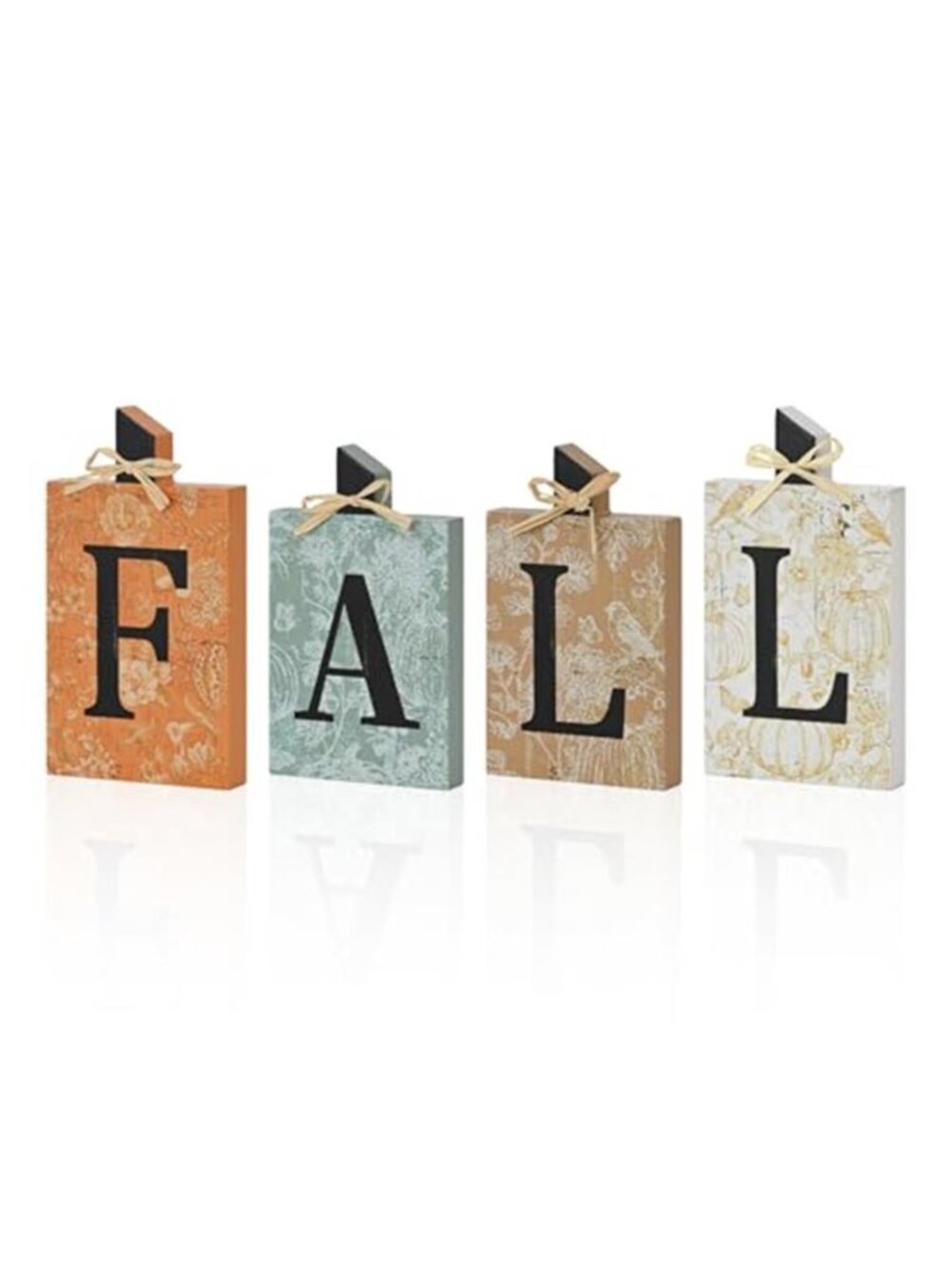 Smile Fall Wooden Standing Decor Letters with Vintage Floral Pumpkin